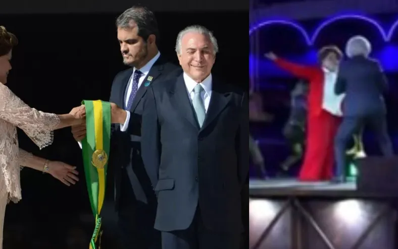 Desfile que homenageia Lula mostra Temer 'roubando' faixa de Dilma - Imagem