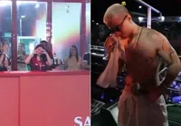 Cantor para trio, faz declaração e chora após um mês sem ver a namorada