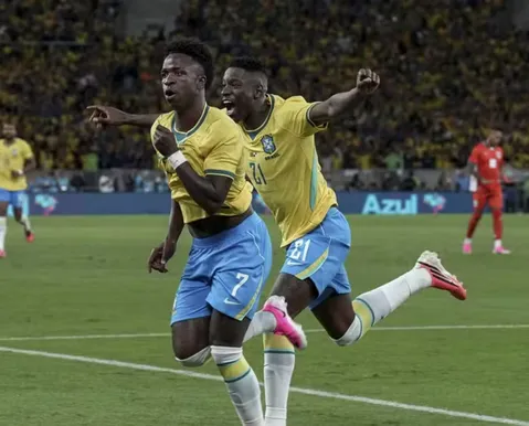 Melhor em campo, Vini Jr iguala marca de Ronaldinho Gaúcho pelo Brasil - Imagem