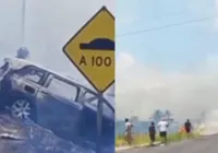 Incêndio atinge veículos na BA-887 e assusta motoristas na Bahia