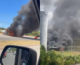 Carreta pega fogo após explosão em Salvador; veja vídeo