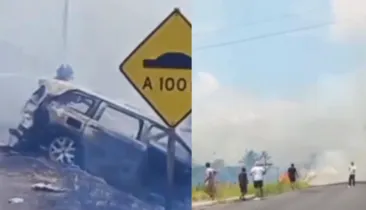 Incêndio atinge veículos na BA-887 e assusta motoristas na Bahia