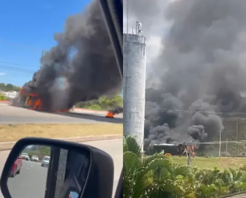 Carreta pega fogo após explosão em Salvador; veja vídeo