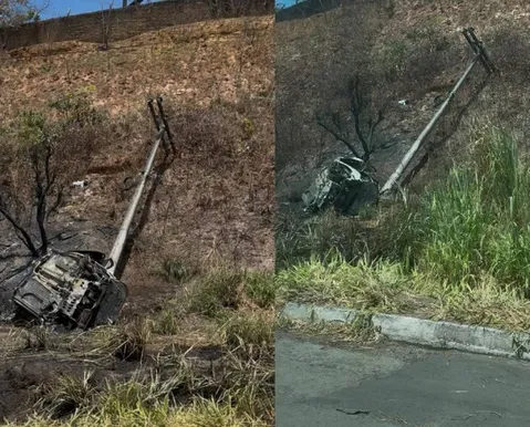 Duas pessoas morrem após carro bater em poste e pegar fogo na BR-324 - Imagem