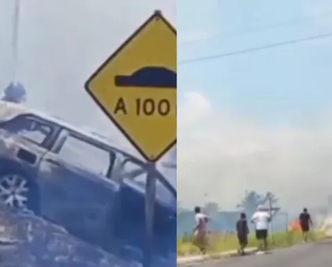 Incêndio atinge veículos na BA-887 e assusta motoristas na Bahia