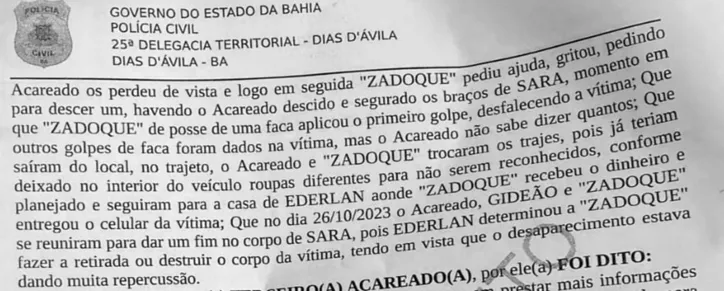 Caso Sara Mariano: veja depoimento completo e confissão dos suspeitos