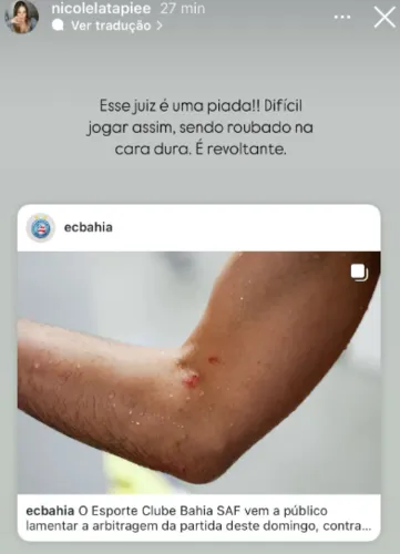 Esposas de jogadores do Bahia detonam árbitro após pênalti