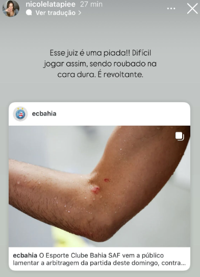 Esposas de jogadores do Bahia detonam árbitro após pênalti