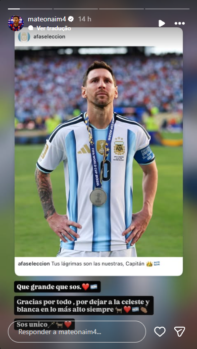Após vice da Argentina, Messi recebe homenagens de argentinos do Bahia