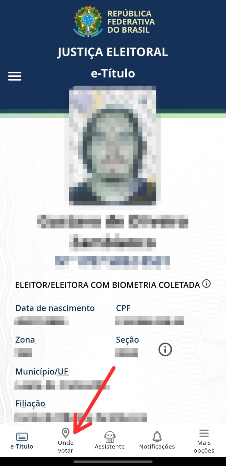 Consulta para o local de voto no e-Título