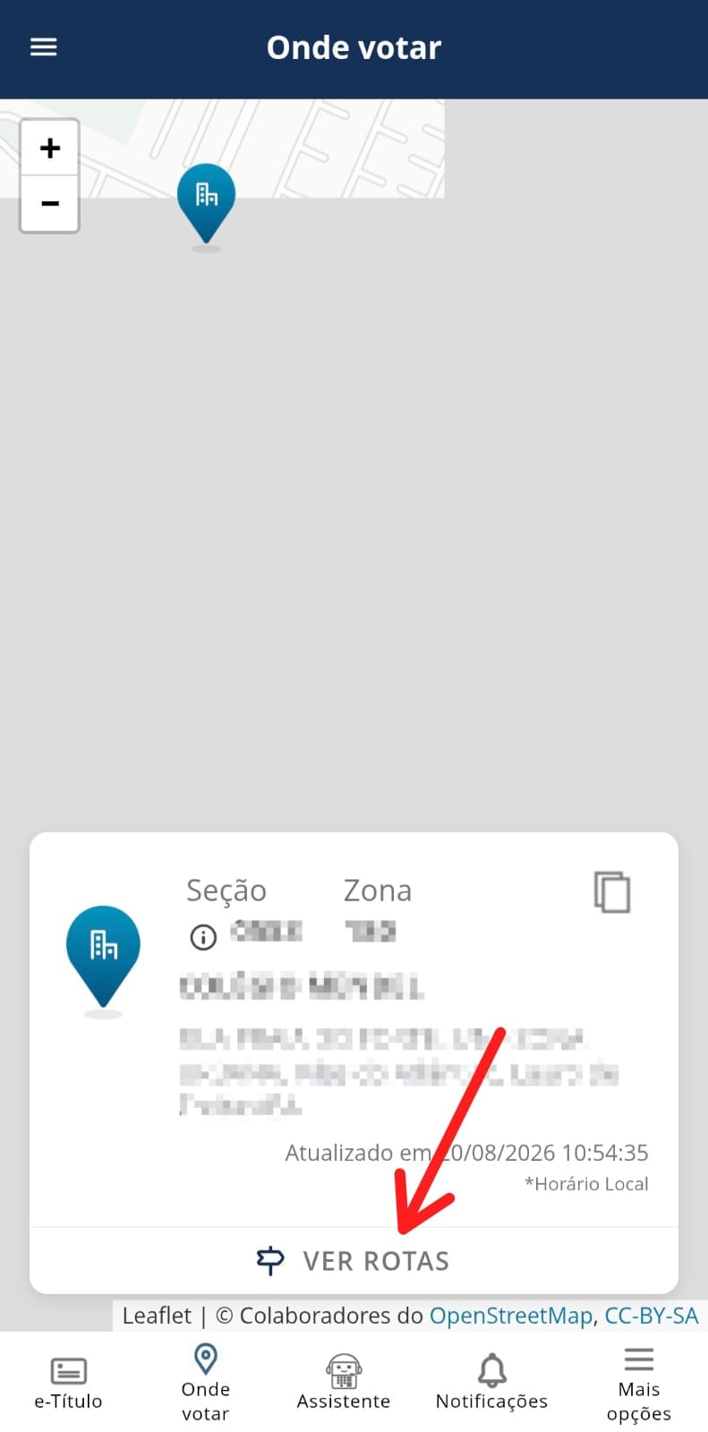 Consulta de rota para o local de voto no e-Título