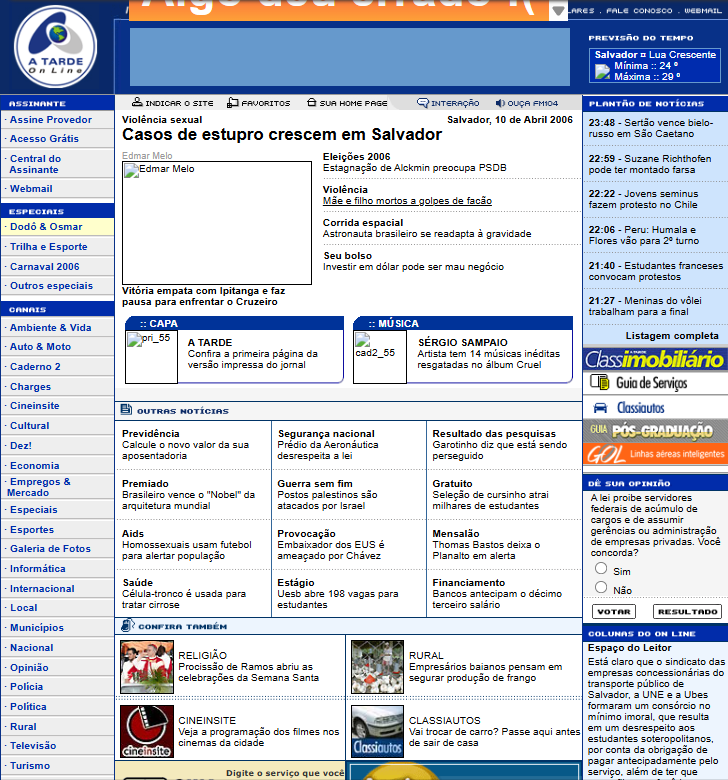 Home do portal A Tarde em 2006