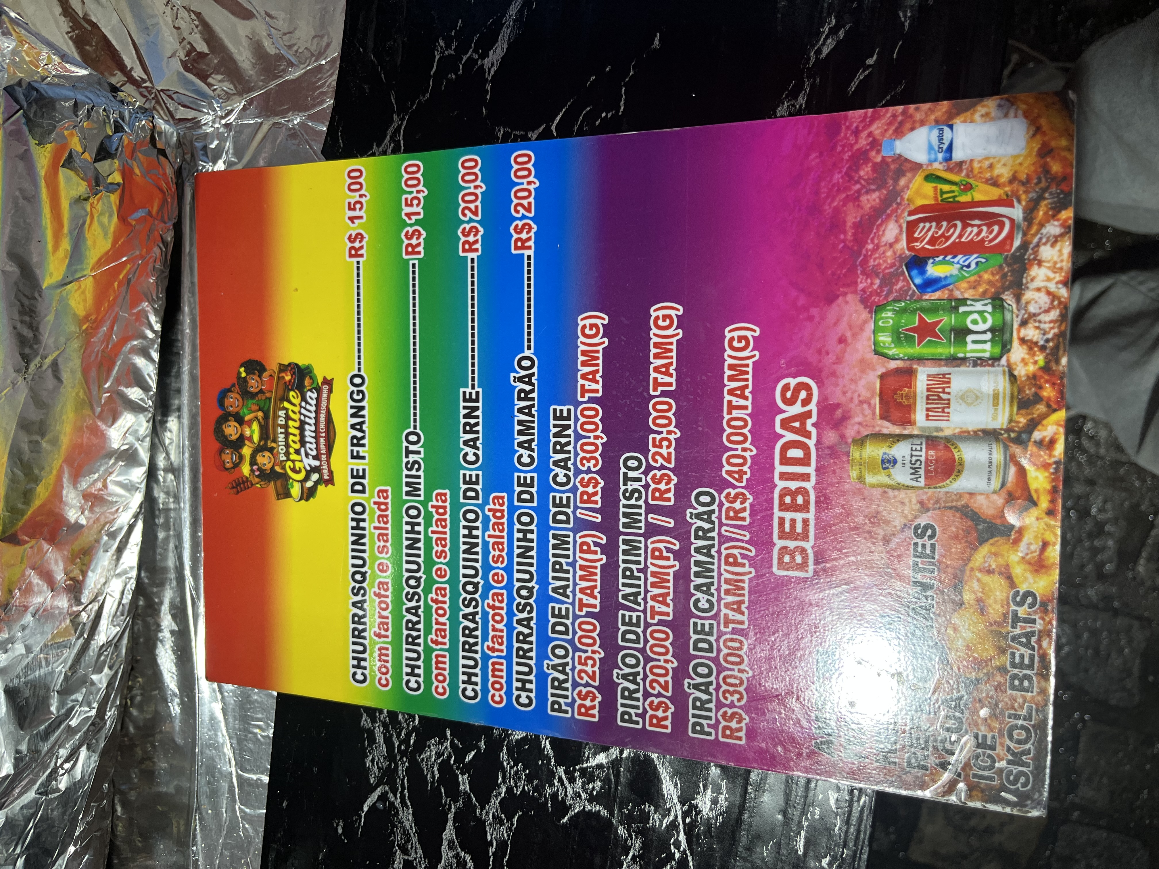 Cardápio da Barraca Grande Família