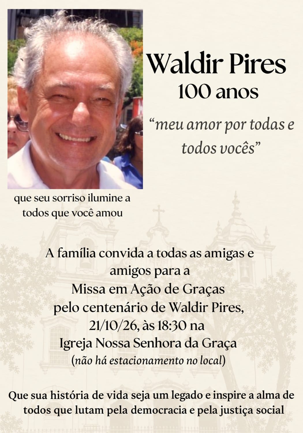 Centenário de Waldir Pires terá missa especial em igreja de Salvador