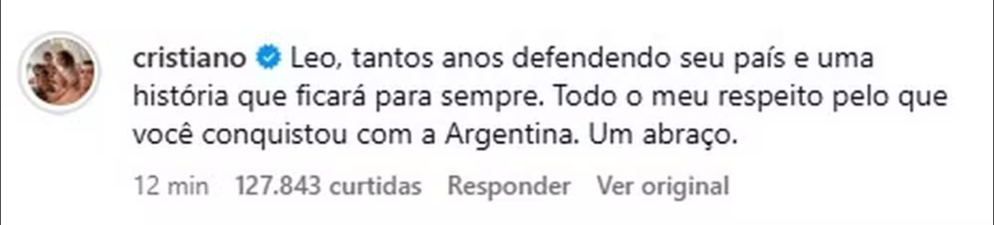 Cristiano Ronaldo surpreende Messi com mensagem após aposentadoria