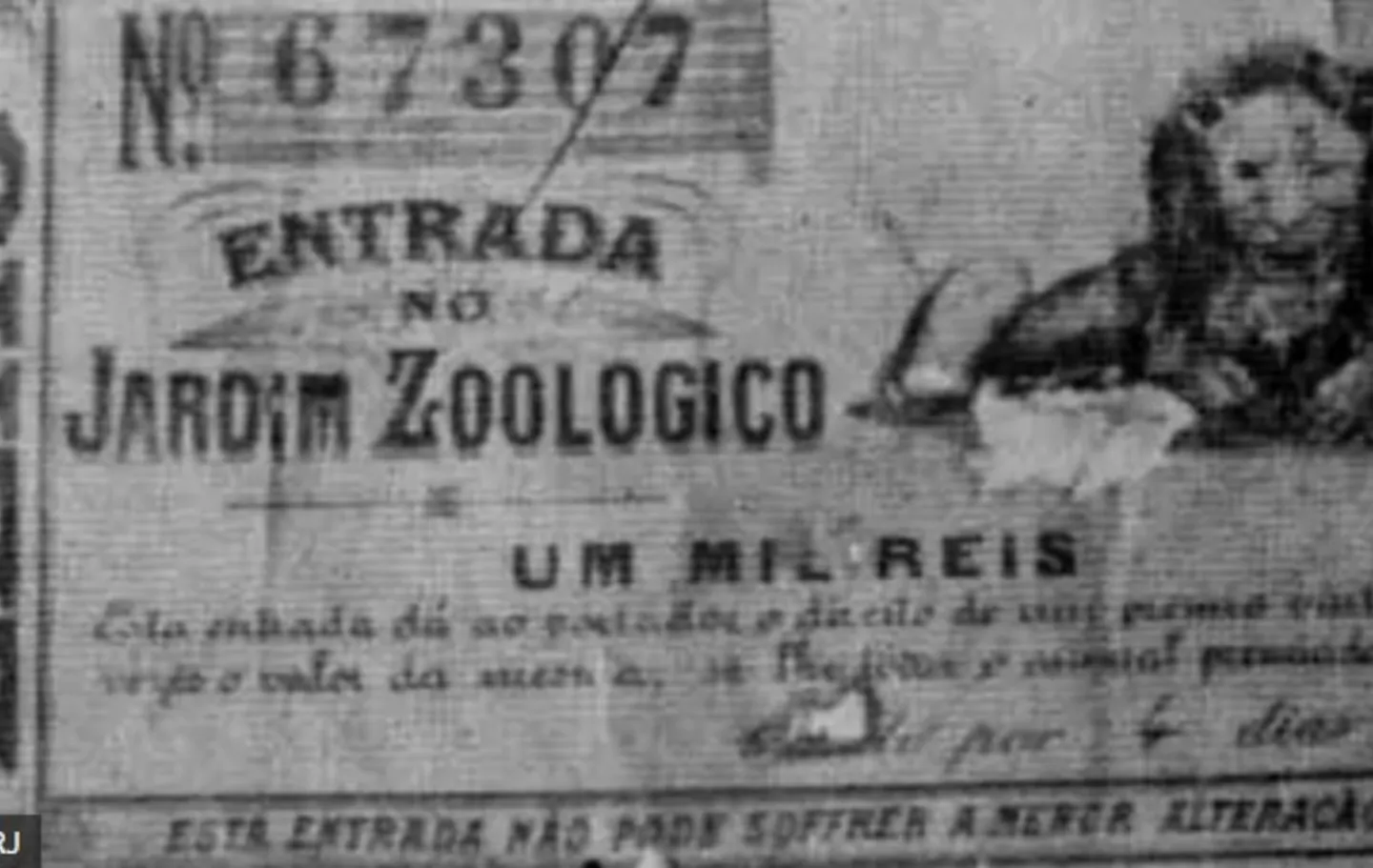 Tíquete de entrada de 1896 no Jardim Zoológico do Rio de Janeiro, que possibilitava ao visitante participar de rifa