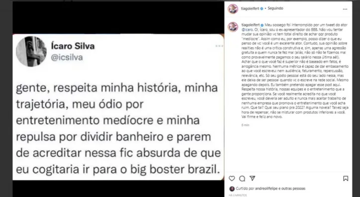 Comentário de Ícaro deixou Tiago Leifert revoltado