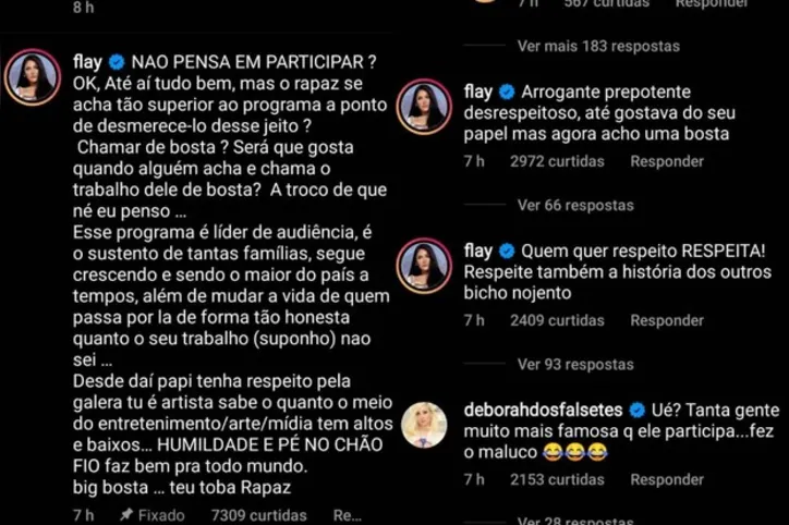 Ex-BBB Flay também se manifestou sobre o assunto e criticou Ícaro