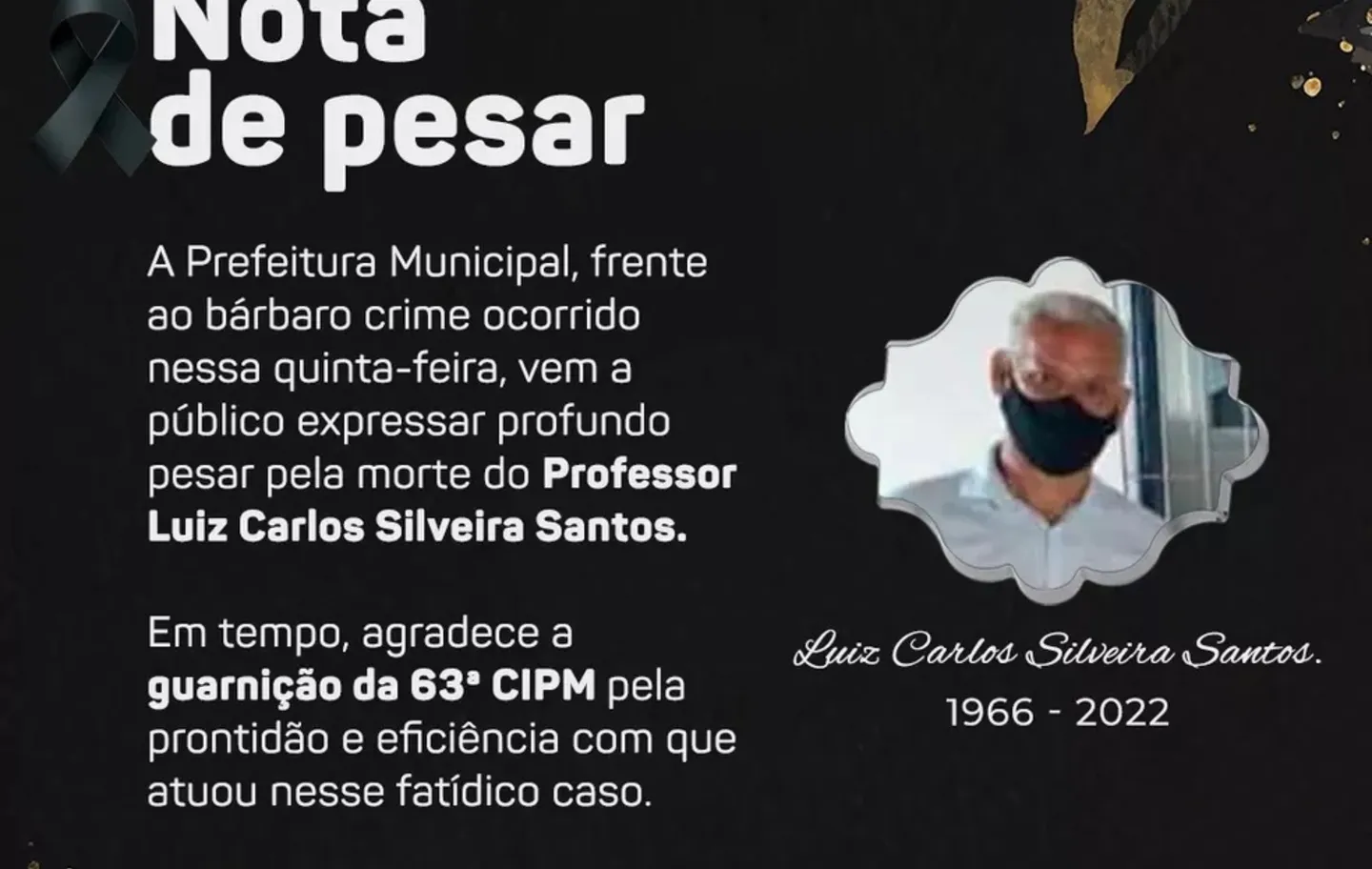 Prefeitura de Santa Cruz da Vitória emitiu uma nota de pesar