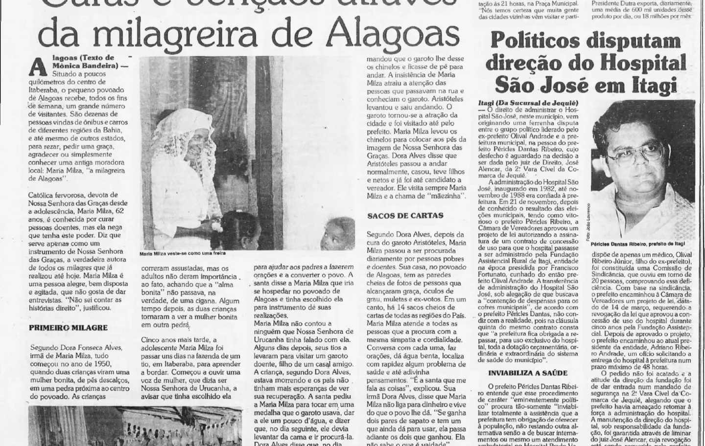 Reportagem sobre a atuação de Maria Milza em Alagoas