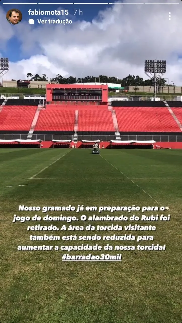 Informação foi confirmada pelo presidente do clube, Fábio Mota, através do Instagram