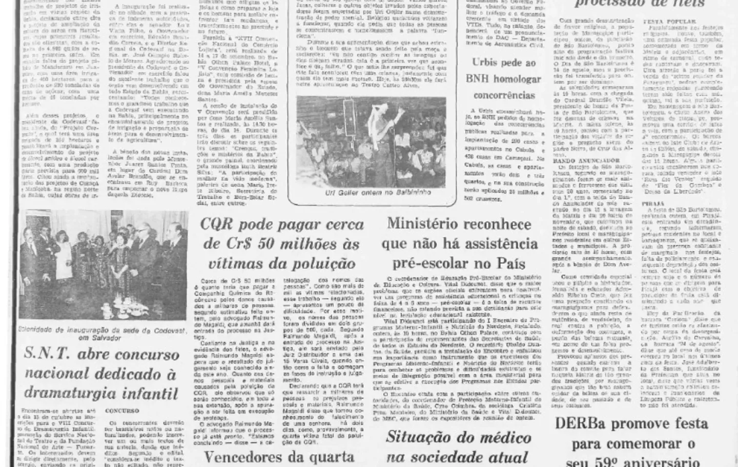 Jornal registrou Uri Geller no Balbininho, em Salvador