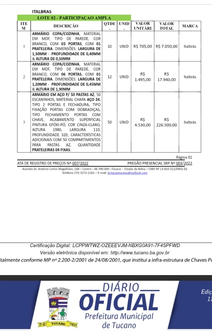 Imagem ilustrativa da imagem Prefeitura de Tucano prevê contratação de R$ 1,5 milhão em móveis