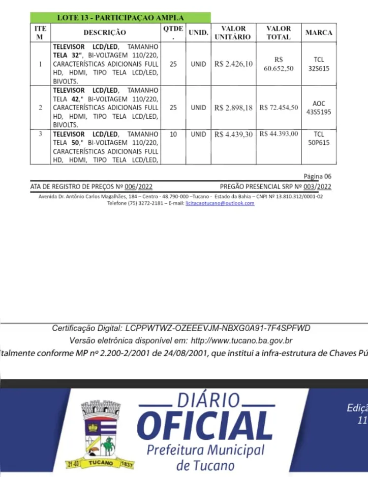 Imagem ilustrativa da imagem Prefeitura de Tucano prevê contratação de R$ 1,5 milhão em móveis