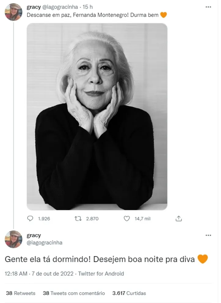 Imagem ilustrativa da imagem Fernanda Montenegro é alvo de fake news na web: "Descanse em paz"