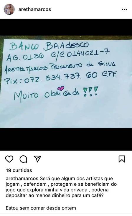Imagem ilustrativa da imagem Aretha Marcos, filha de Vanusa, pede dinheiro na web: "para um café"