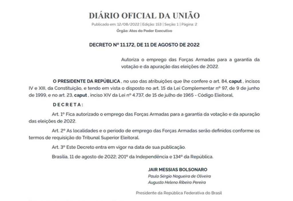 Imagem ilustrativa da imagem Forças Armadas são autorizadas a atuar nas eleições deste ano