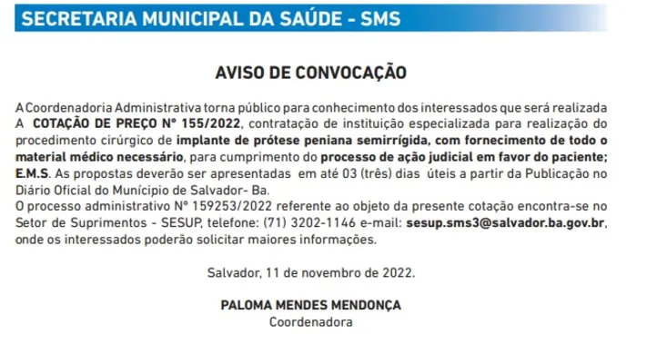 Imagem ilustrativa da imagem Justiça obriga prefeitura de Salvador a pagar prótese peniana