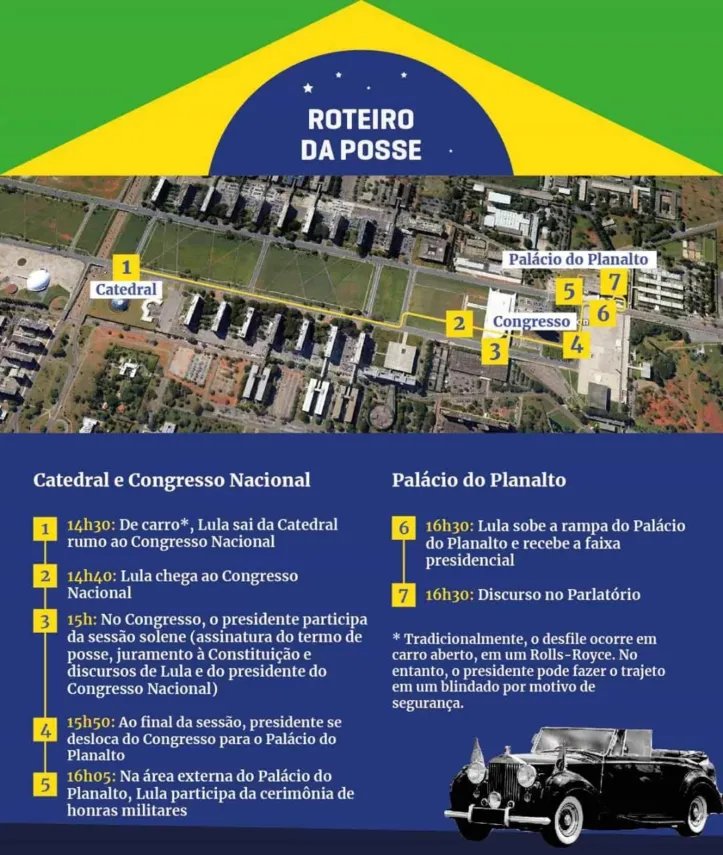 Imagem ilustrativa da imagem Da Catedral ao Itamaraty, veja o roteiro da cerimônia de posse de Lula