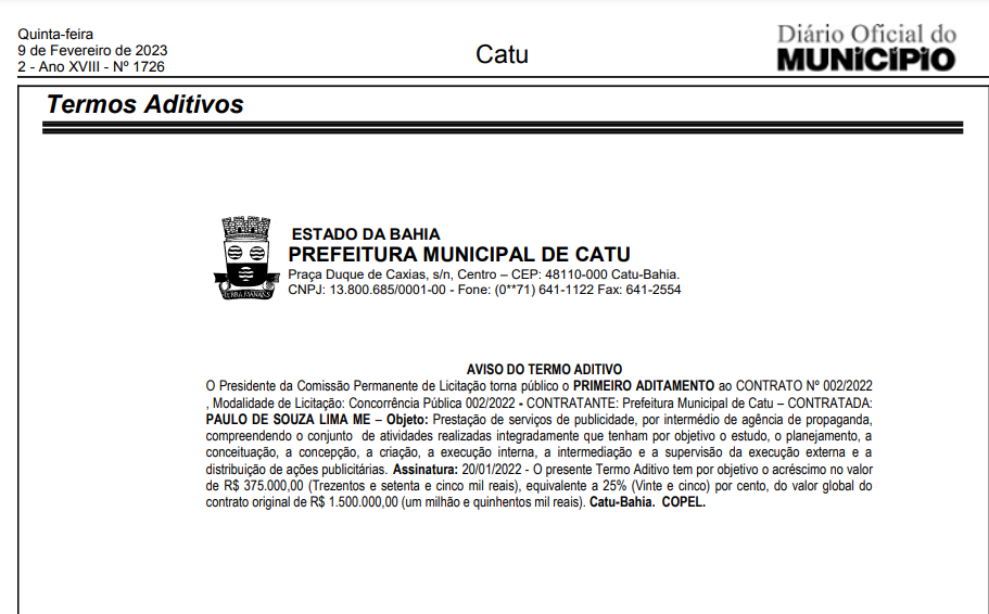 Imagem ilustrativa da imagem Prefeito de Catu gasta quase R$ 2 milhões em contrato de publicidade