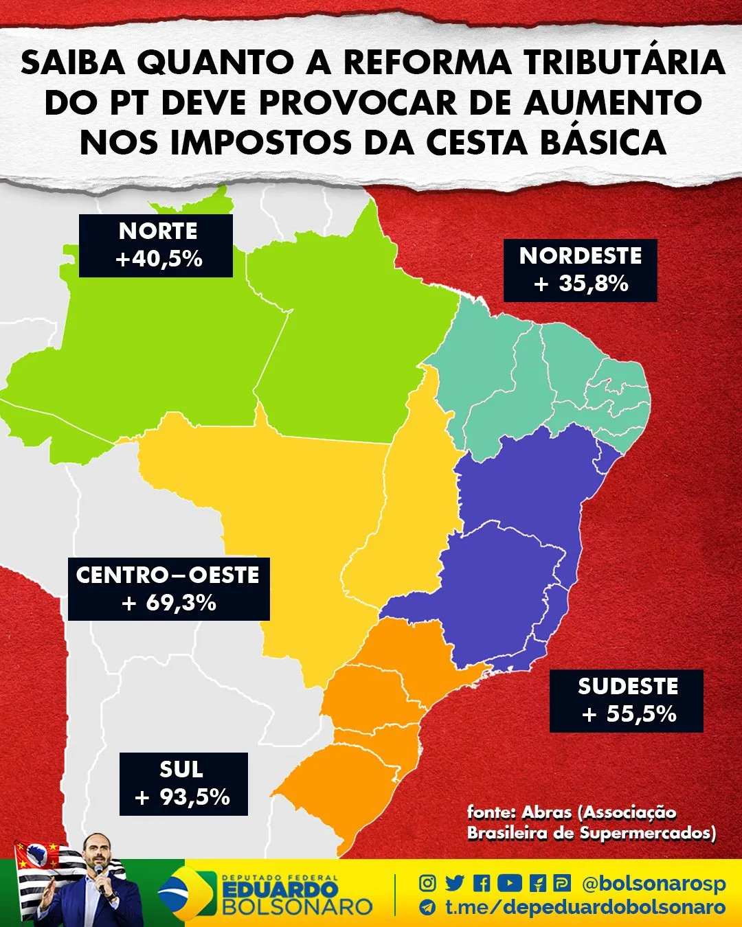 Imagem ilustrativa da imagem Eduardo Bolsonaro vira piada por colocar Bahia no Sudeste em mapa