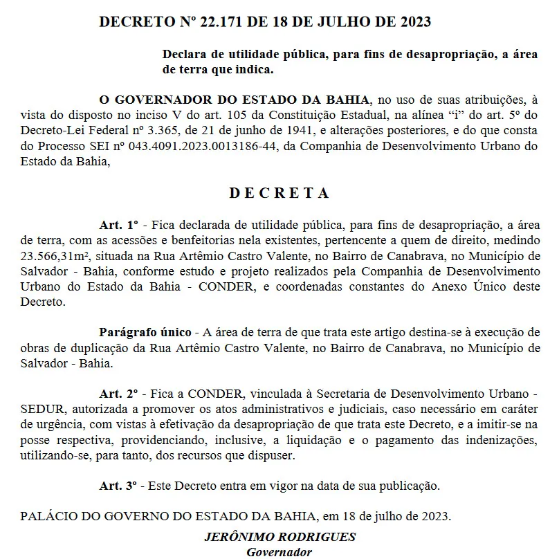 Imagem ilustrativa da imagem Jerônimo desapropria área para duplicar acesso ao Barradão