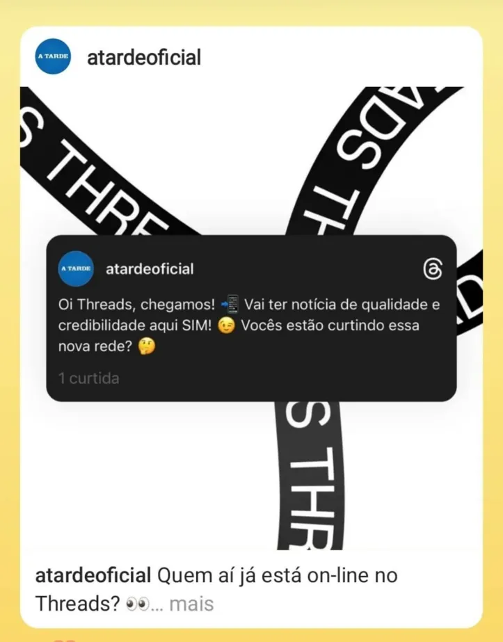 Imagem ilustrativa da imagem A TARDE cria perfil no Threads e reforça presença nas redes sociais