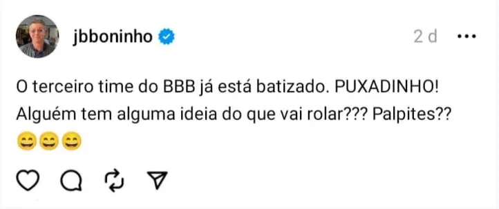 Post do diretor do reality