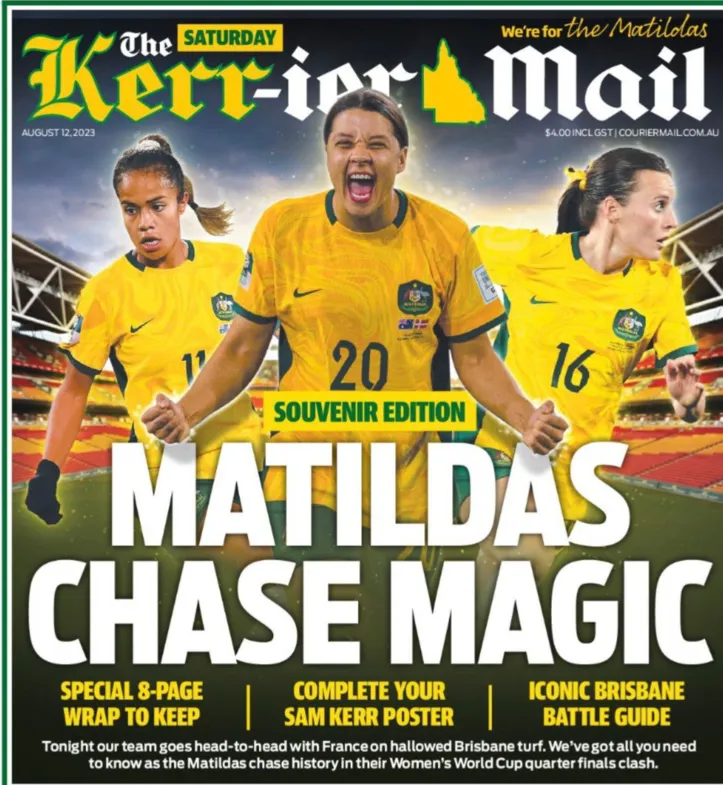 Capa do Jornal The Courier-mail muda de nomen em homenagem a seleção feminina