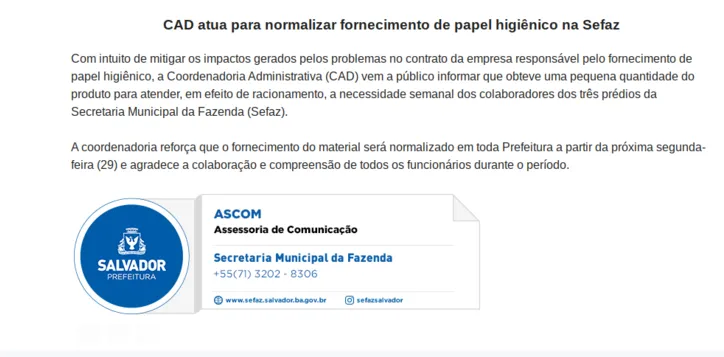 E-mail direcionado aos servidores do órgão