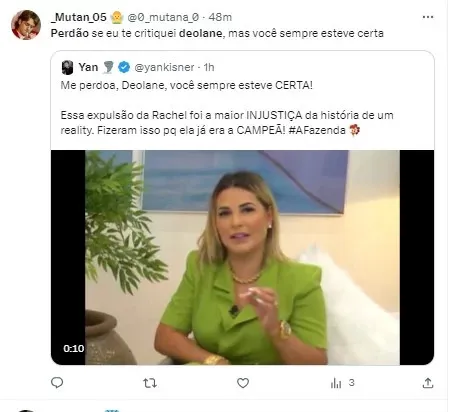 Telespectadores foram às redes sociais criticar a decisão e pedir “perdão” a Deolane Bezerra