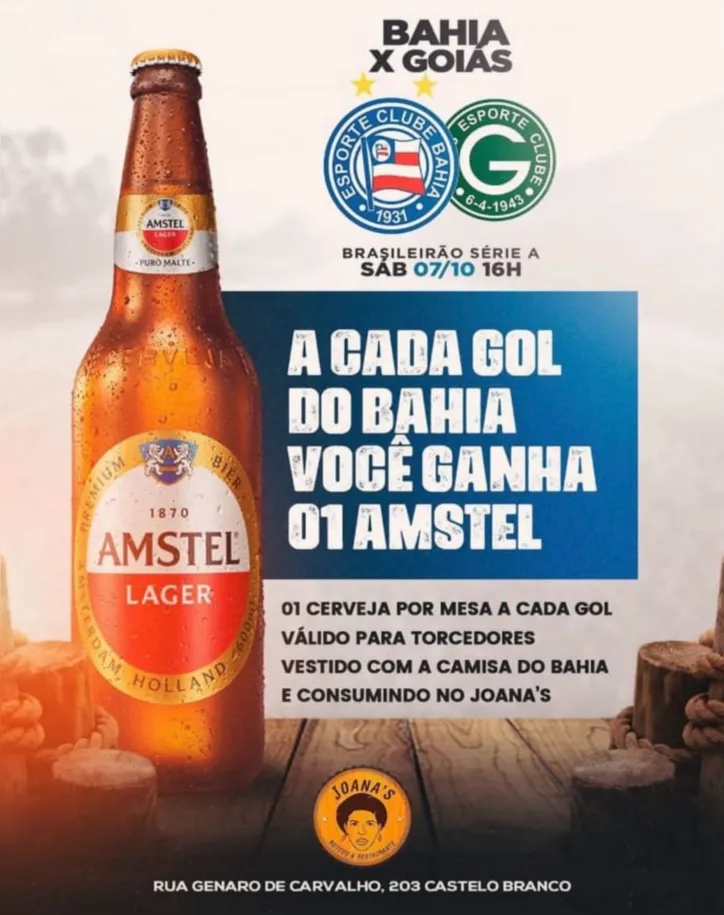 Banner de divulgação da promoção do bar no dia do jogo do Bahia