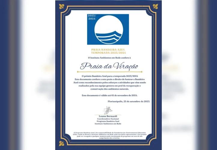 Imagem ilustrativa da imagem Praia de Viração é aprovada pelo júri do Programa Bandeira Azul
