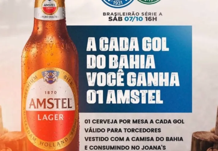 Banner de divulgação da promoção do bar no dia do jogo do Bahia