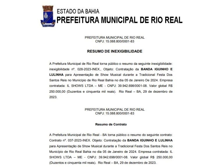 Imagem ilustrativa da imagem Prefeito de Rio Real vai gastar R$ 500 mil com bandas na Festa de Reis