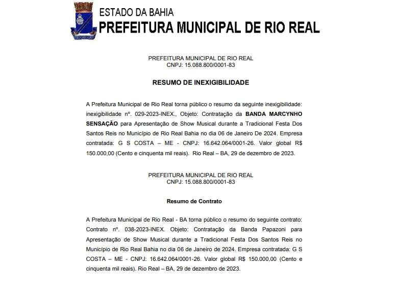 Imagem ilustrativa da imagem Prefeito de Rio Real vai gastar R$ 500 mil com bandas na Festa de Reis