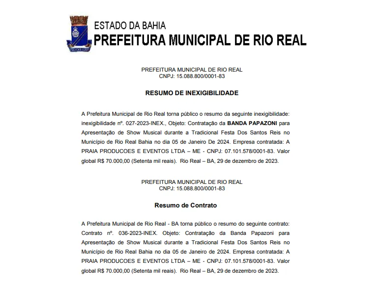 Imagem ilustrativa da imagem Prefeito de Rio Real vai gastar R$ 500 mil com bandas na Festa de Reis