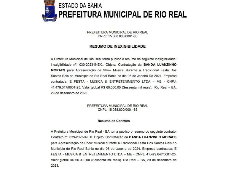 Imagem ilustrativa da imagem Prefeito de Rio Real vai gastar R$ 500 mil com bandas na Festa de Reis