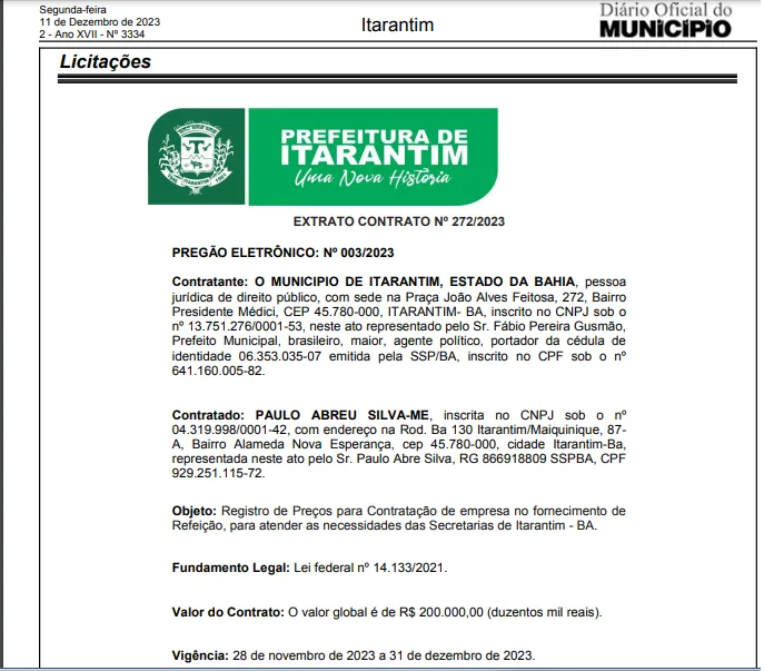Imagem ilustrativa da imagem Prefeitura firma contrato com empresa ligada a irmão de parlamentar
