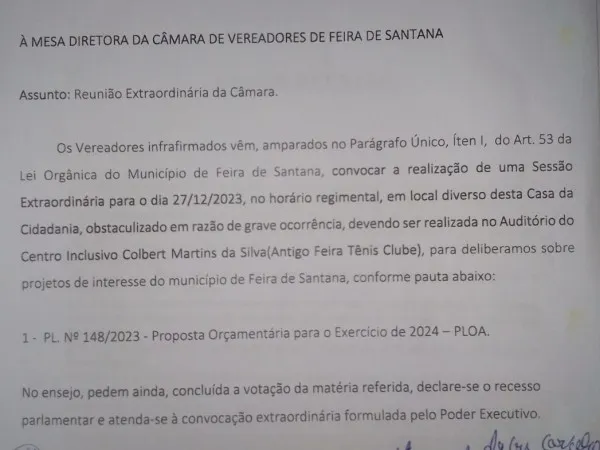 Imagem ilustrativa da imagem Vereadores ignoram presidente e convocam sessão em Feira de Santana